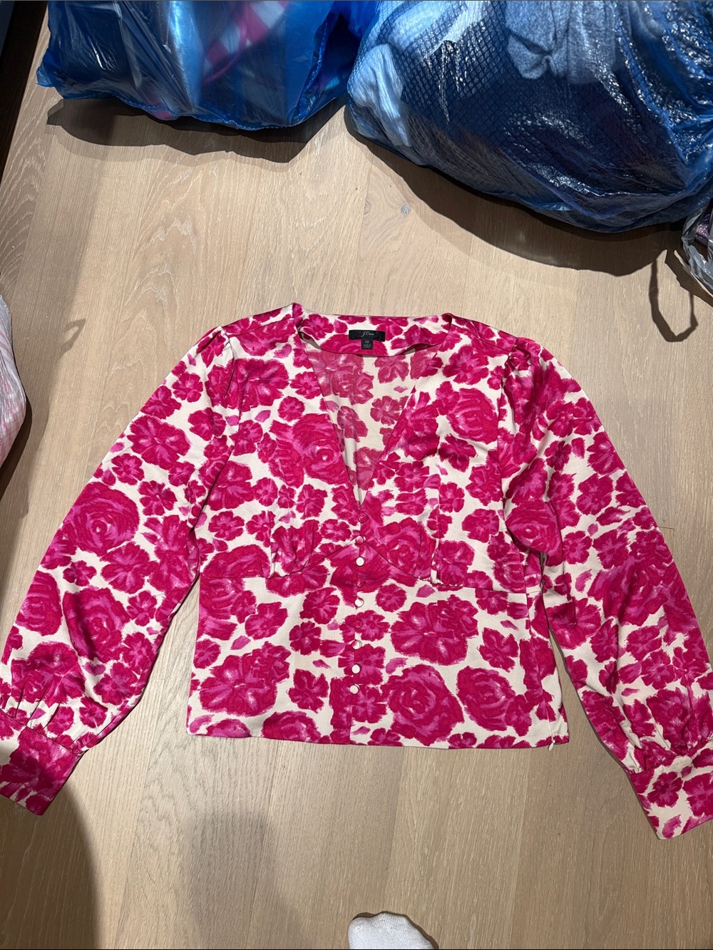 J. Crew Hot Pink and Cream Floral Top